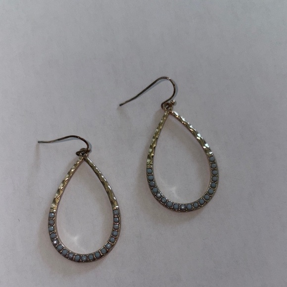 Gold tone with blue gemstones Teardrop Earrings clear backs will be provided - Picture 3 of 6